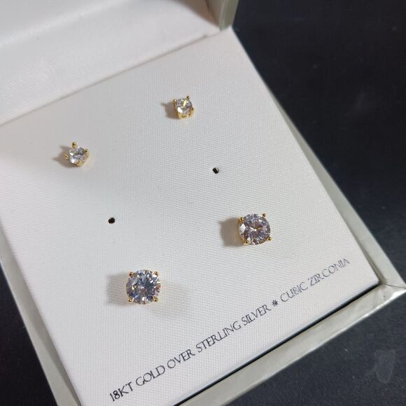 18K Gold Over Silver Sterling Earring 2pairs - Picture 5 of 10